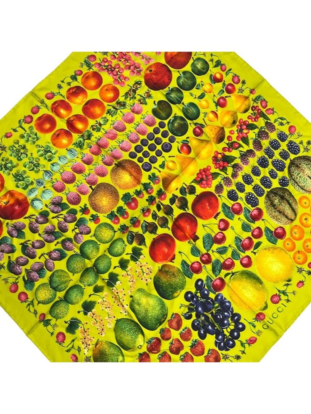 Gucci Scarf Yellow Green Bordeaux Multi Fruit